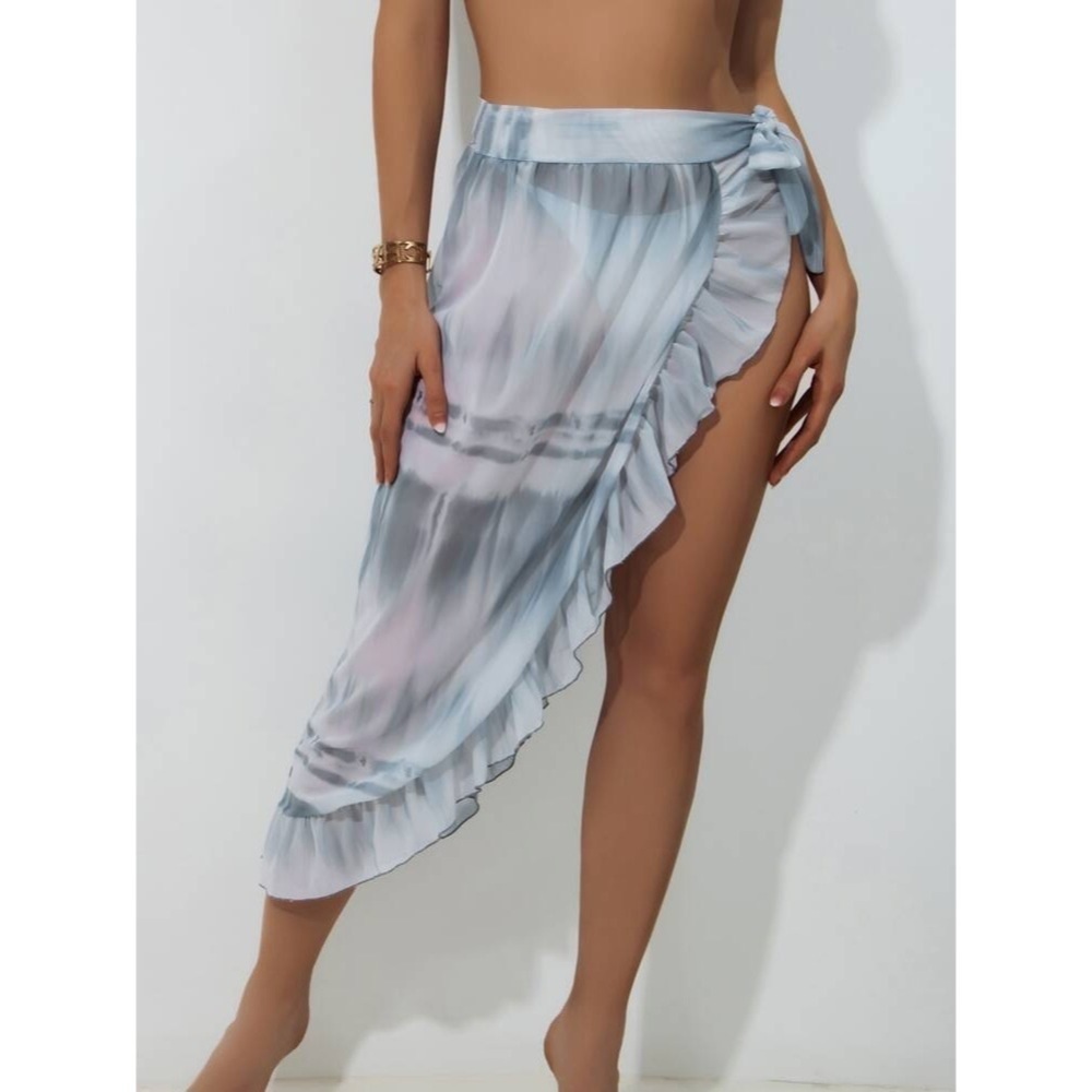 Tie Dye Ruffle Knot Side Cover Up Skirt
